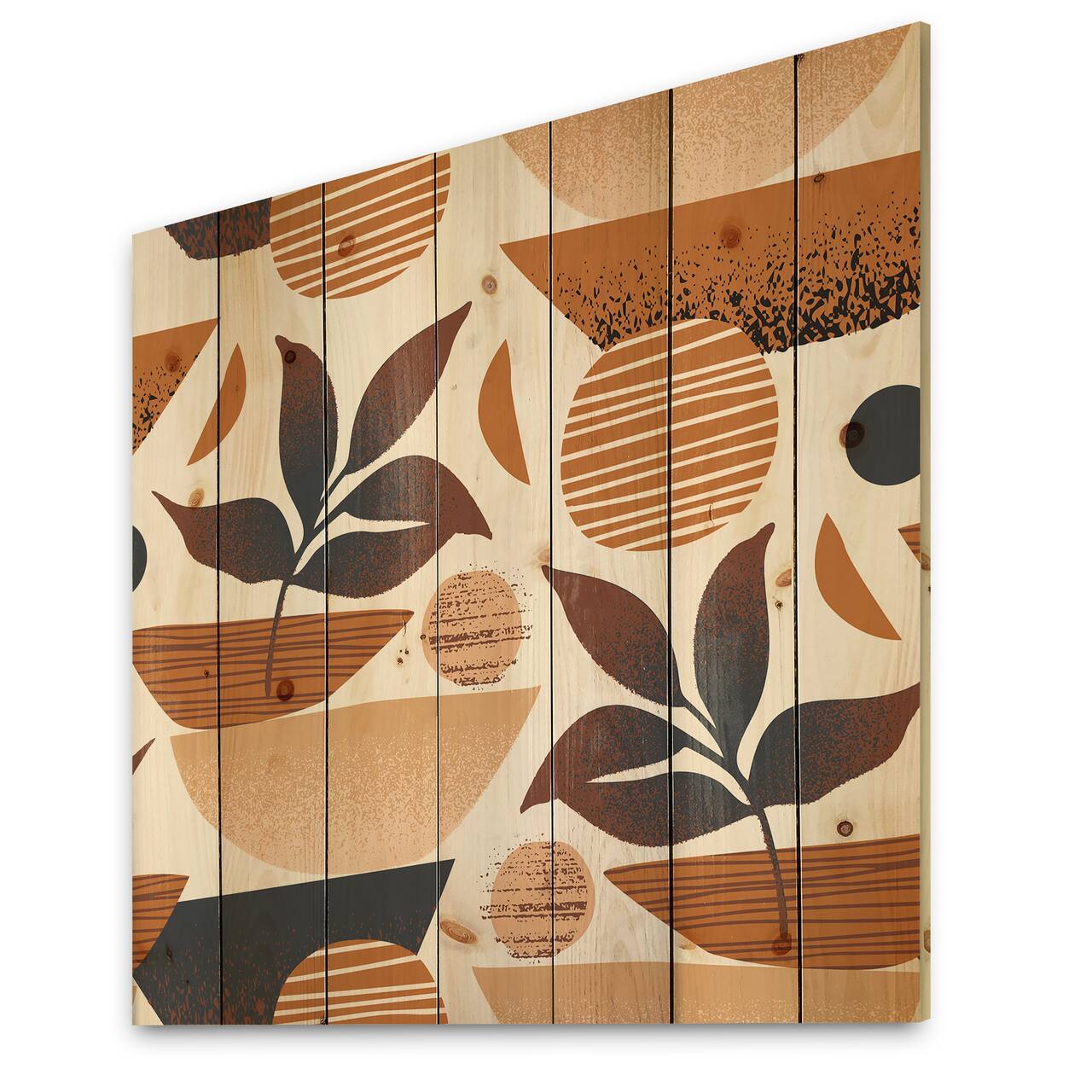 Designart - Tropical Leaf Silhouettes and Shapes I - Modern Print on Natural Pine Wood